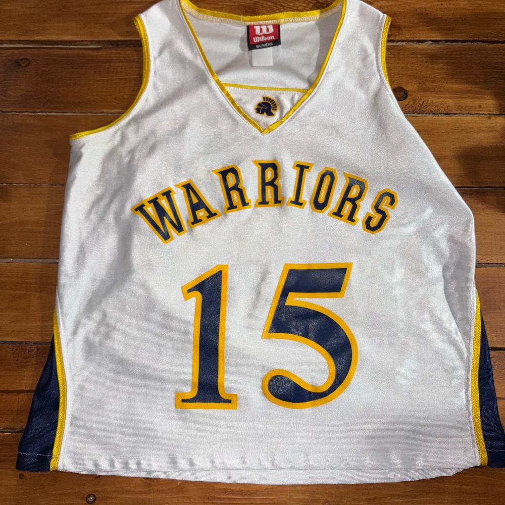 Vintage Wilson Warriors Jersey Women's Small‎ White Yellow Blue Tank Top Y2K